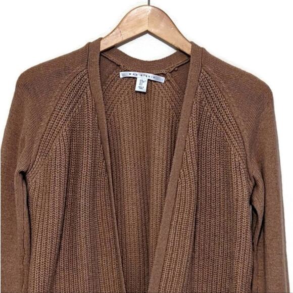 Max Studio Wool Ribbed Knit Camel Tan Cardigan Sweater Fall Winter Layering S - Picture 3 of 12